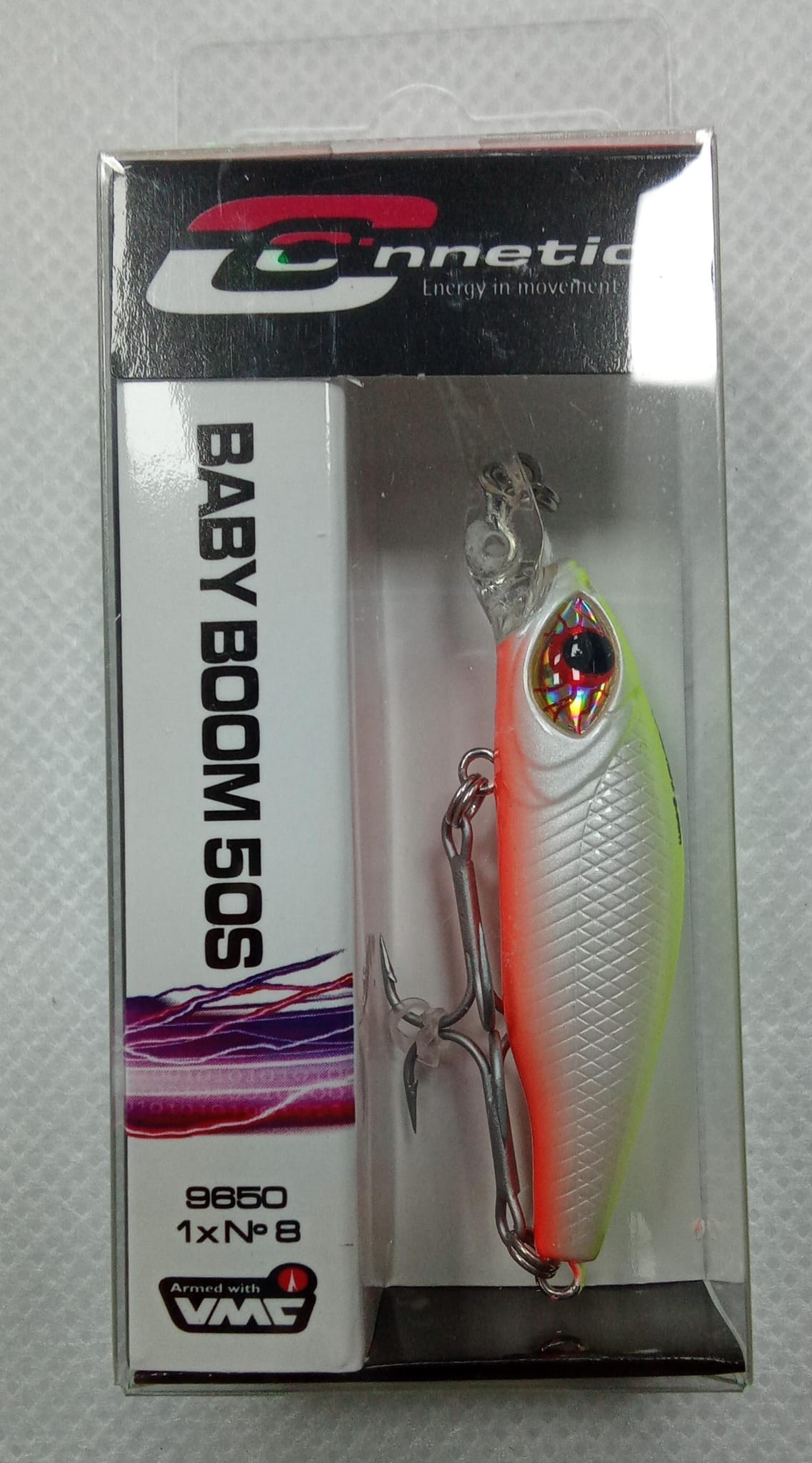 SEÑUELO CINNETIC - MODELO BABY BOOM 50S - 4G - COLOR Nº:20 - WHITE CHATREUSE-ORANGE FIRE