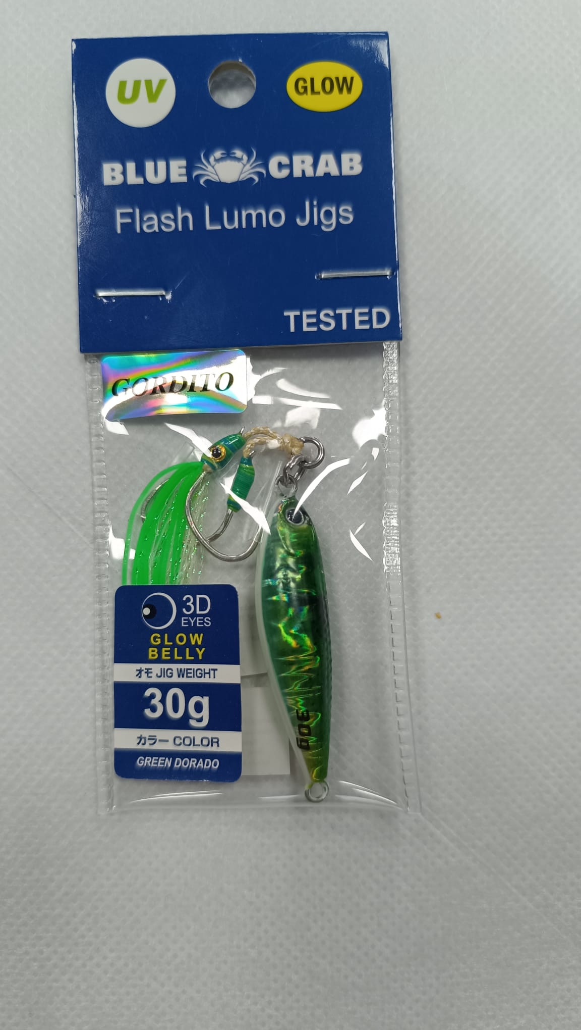JIG FAST - AZ TRADING - 15 GRS GLOW DOUBLE ASSIST HOOK - COLOR GREEN DORADO